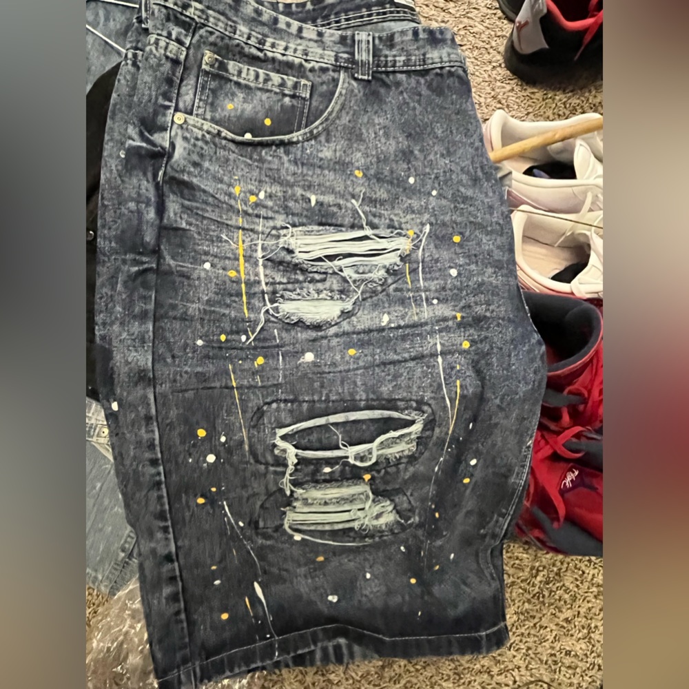 Brooklyn Express JeanShorts yellow/white splash illusion holes light starch 48